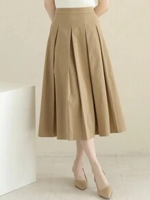 DAZY Cao eo Chi tiết xếp li Váy - Màu Khaki - Xem 3