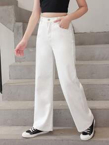 Cô gái Tween Dây kéo bay Quần legging thẳng - trắng - Xem 3