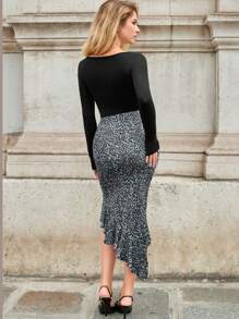 SHEIN Privé À Ruchés T-shirt & À Volants Asymétrique Jupe