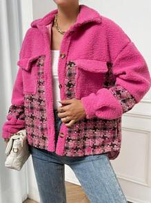 Chiquease 格紋圖案落肩袖絨毛外套 - 彩色 - 查看 3