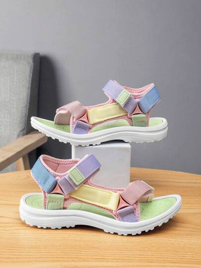 Girls' Summer Lightweight Breathable Colorblock Sports Beach Sandals