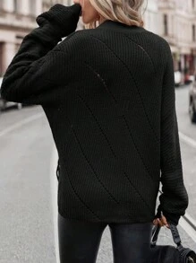 SHEIN Clasi 落肩袖側打結圍裹開襟衫 - 黑色 - 查看 2