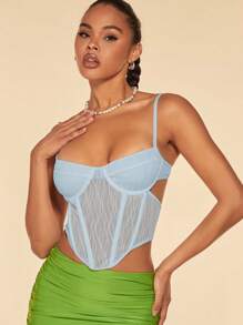 SHEIN BAE Áo hở lưng có đường viền bất đối xứng dành cho nữ - Màu xanh lam - Xem 1