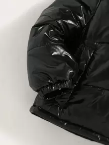 SHEIN Baby Boy/Girl Casual Solid Color Hooded Thick Jacket With Shiny Fabric - Black - View 5