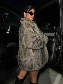 SHEIN SXY 秋冬性感开襟毛绒大衣 - 彩色 - 查看 4