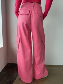 DAZY Solid Flap Pocket Side Wide Leg Pants - Pink - View 2