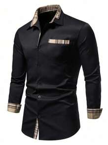 Men Contrast Trim College Shirt - Black - View 3