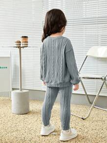 SHEIN Leap Crew Young Girl Solid Drop Shoulder Tee & Leggings - Blue - View 2