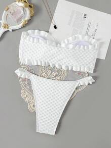 Swim Mod Summer Beach Women's Front Knot Bandeau Bikini Set - White - View 2