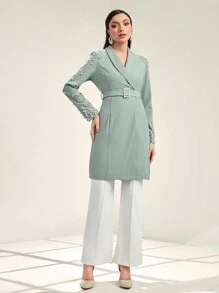 Modelyn Ngọc trai đính cườm Khăn quàng Thắt lưng Áo vest - màu xanh lá - Xem 6