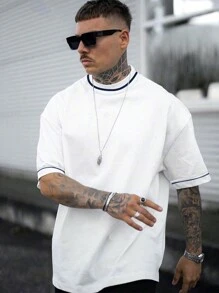 Hombres Camiseta de hombros caídos ribete en contraste - Blanco - Ver 1