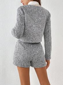 SHEIN Frenchy 格紋印花前紐扣夾克&短褲 - 灰色 - 查看 2