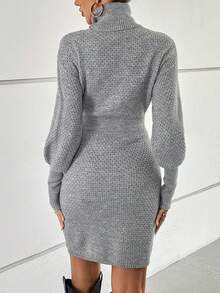 SHEIN Essnce Áo cao cổ Thả vai Đầm Áo len Không có túi thắt lưng - Xám - Xem 2