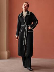 MOTF PREMIUM WOOL-BLEND CONTRAST TRIM COAT - Black - View 9