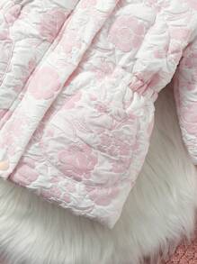 Baby Girl Floral Jacquard Hooded Padded Coat - Pink - View 5