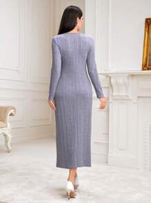 Modelyn 素色條紋針織洋裝 - 淺藍色 - 查看 2