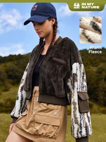 In My Nature Jachetă bomber din flanel cu umăr căzut cu buzunar Tie Dye