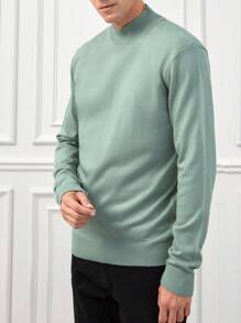 RueChic Men Solid Mock Neck Sweater - Olive Green - View 5