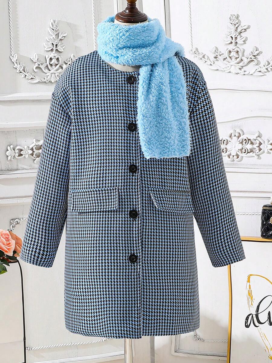 SHEIN Chica preadolescente Abrigo con estampado de pata de gallo & Pañuelo