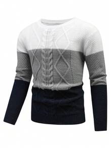 Manfinity Homme Men Color Block Cable Knit Sweater - Multicolor - View 3