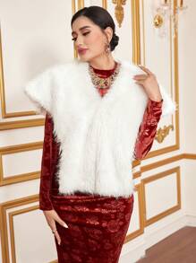 Modelyn 1pc Solid Fuzzy Cape Coat - White - View 3