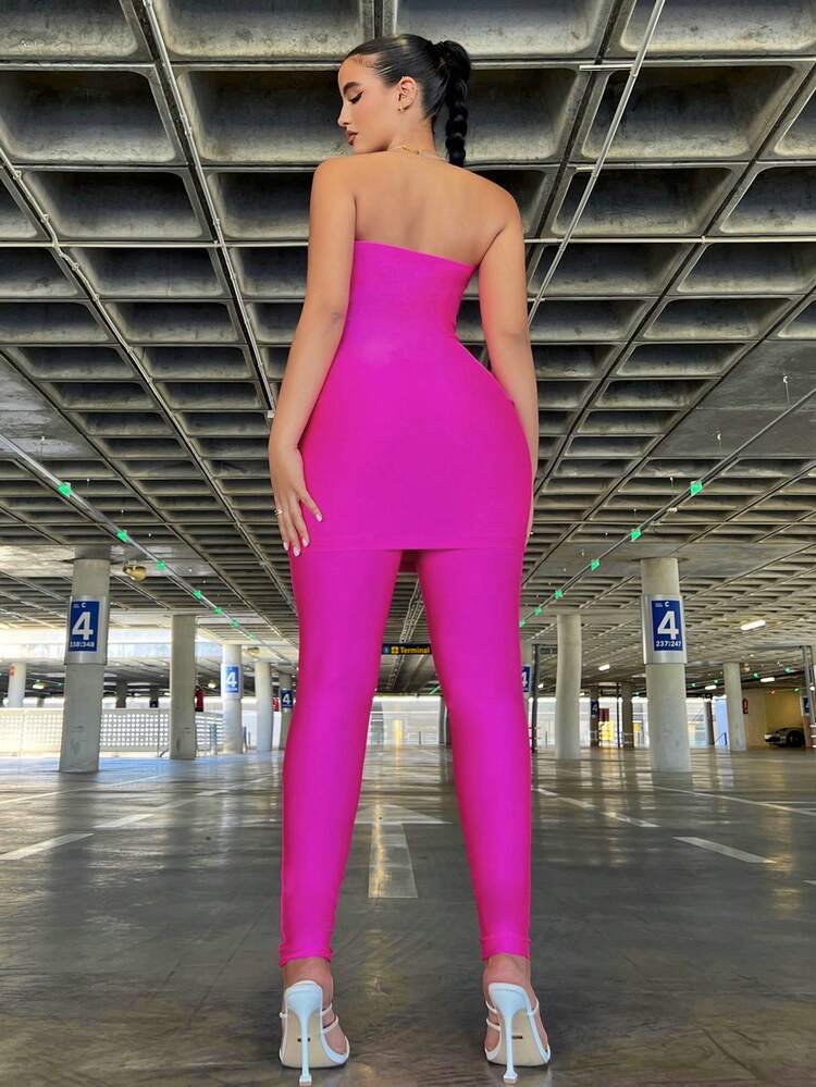 2pcs Strapless Top & Slim Fit Leggings Set  Women Co-Ords Birthday Outfit Spring Women Clothes Prom Dress Valentine Day Dress Date Night Dress Bachelorette Party Sexy Outfits Club