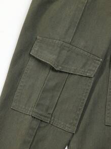 SHEIN Tween Boy Casual Campus Style Denim Jogger Pants With Waist Drawstring Summer Holiday - Army Green - View 6