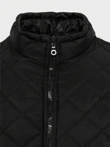 SHEIN Cottnline Men Zip Up Quilted Coat - Black - View 4