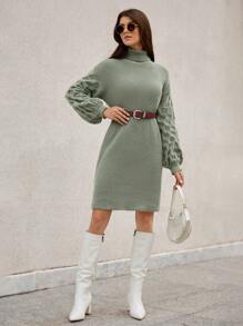 SHEIN Frenchy Áo cao cổ Thả vai Đầm Áo len Không có thắt lưng - màu xanh lá - Xem 1