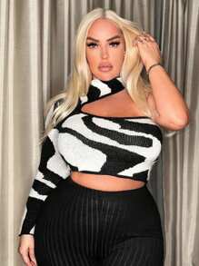 SHEIN SXY Hơn Vai không đối xứng Mẫu đồ họa Áo len Crop - Nhiều màu - Xem 4