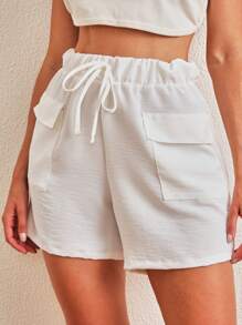 SHEIN Túi có nắp Nút eo Cargo Quần short - trắng - Xem 3