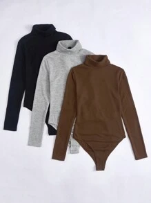 SHEIN Essnce 3入組套純色高領連體衣 - 彩色 - 查看 3