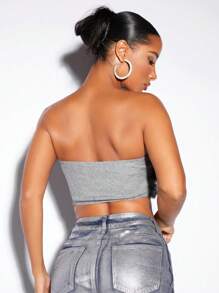 SHEIN BAE Solid Fuzzy Tube Top - Light Grey - View 2