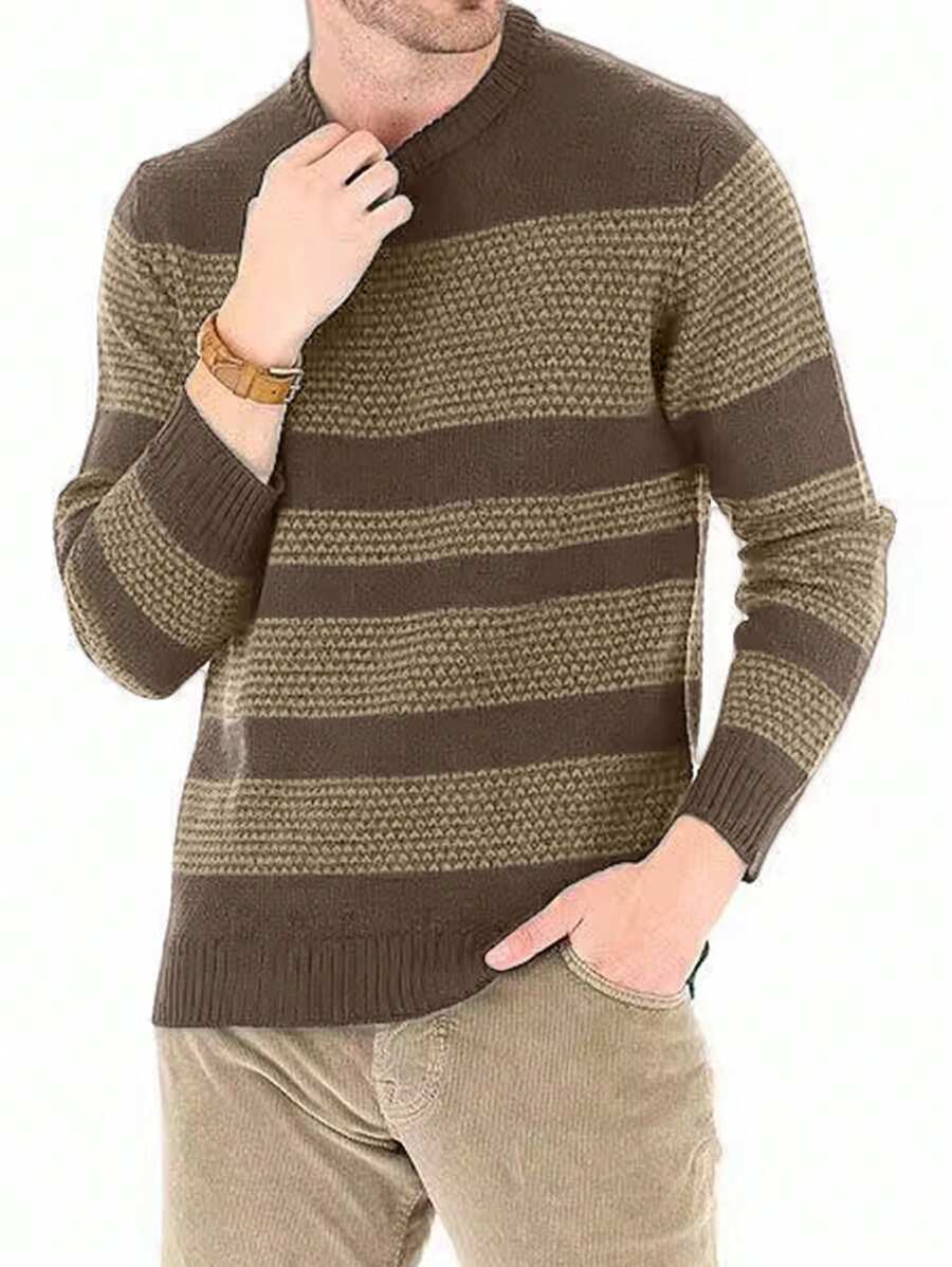 Manfinity Homme Men Striped Pattern Sweater - Coffee Brown - View 1