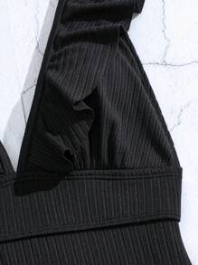 SHEIN Swim Ruffle Trim One Piece Swimsuit - Black - View 6