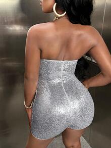 Slaydiva Paljetter Tube Unitard Overall - Silver - Visa 2