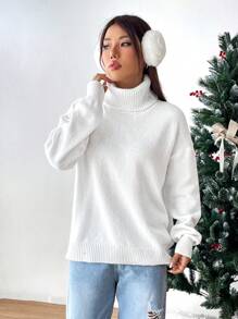 Muchica Áo cao cổ Thả vai Áo len - trắng - Xem 6