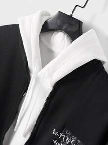 RueChic Men's Letter Printed Zip Up Jacket Without Hoodie - Black and White - View 4