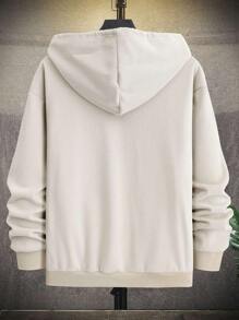 Manfinity Homme Loose Fit Men's Corduroy Hooded Jacket With Zipper And Adjustable Drawstring Without T-Shirt - Beige - View 2