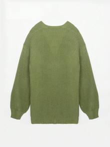 1 chiếc áo khoác cardigan dệt kim tay dài dáng rộng màu trơn dành cho nữ, thích hợp cho mùa thu/đông. - xanh quân đội - Xem 5