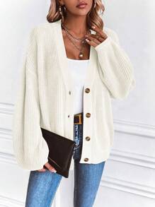 Selenza Spring & Summer White Lantern Sleeve Button Up Loose Knit Cardigan,Long Sleeve Tops Fall Winter Cloth For Women