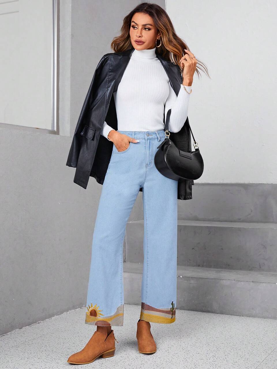 Sun Print Wide Leg Jeans