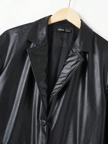 Muchica 落肩袖PU皮革外套 - 黑色 - 查看 5