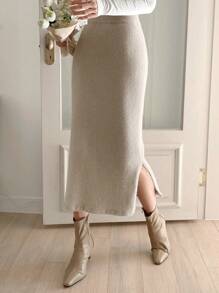 DAZY 开衩下摆罗纹针织毛衣裙 秋冬