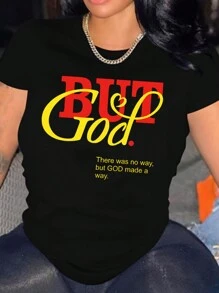 標語圖案T恤 - 黑色 - 查看 1