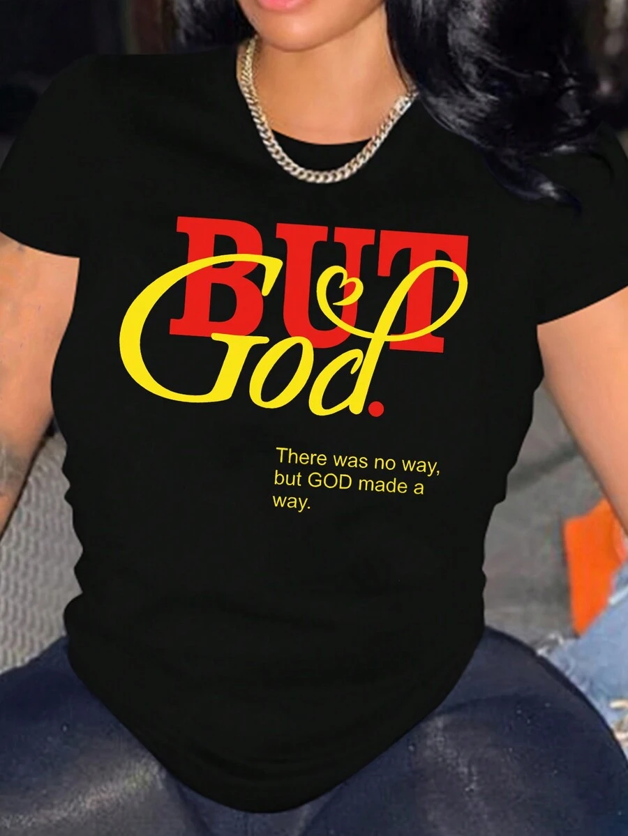 標語圖案T恤 - 黑色 - 查看 1