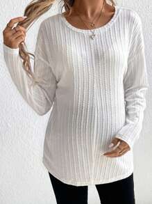 SHEIN Maternity Solid Drop Shoulder Tee - White - View 3