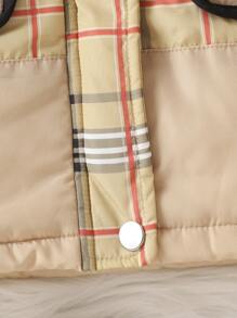 Baby Boy Plaid Print Contrast Binding Hooded Thermal Lined Padded Coat - Yellow - View 4
