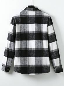 Manfinity Homme Men Pocket Front Plaid Tweed Overcoat Without Hoodie - Black and White - View 2