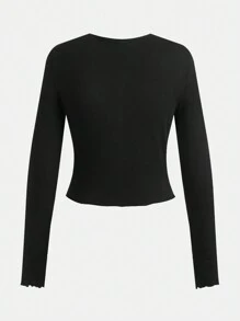 Teen Girl Simple Rhinestone Heart Pattern T-Shirt, Suitable For Spring And Autumn Wear - Black - View 2
